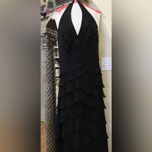 Black silk lined evening tulip design long gown